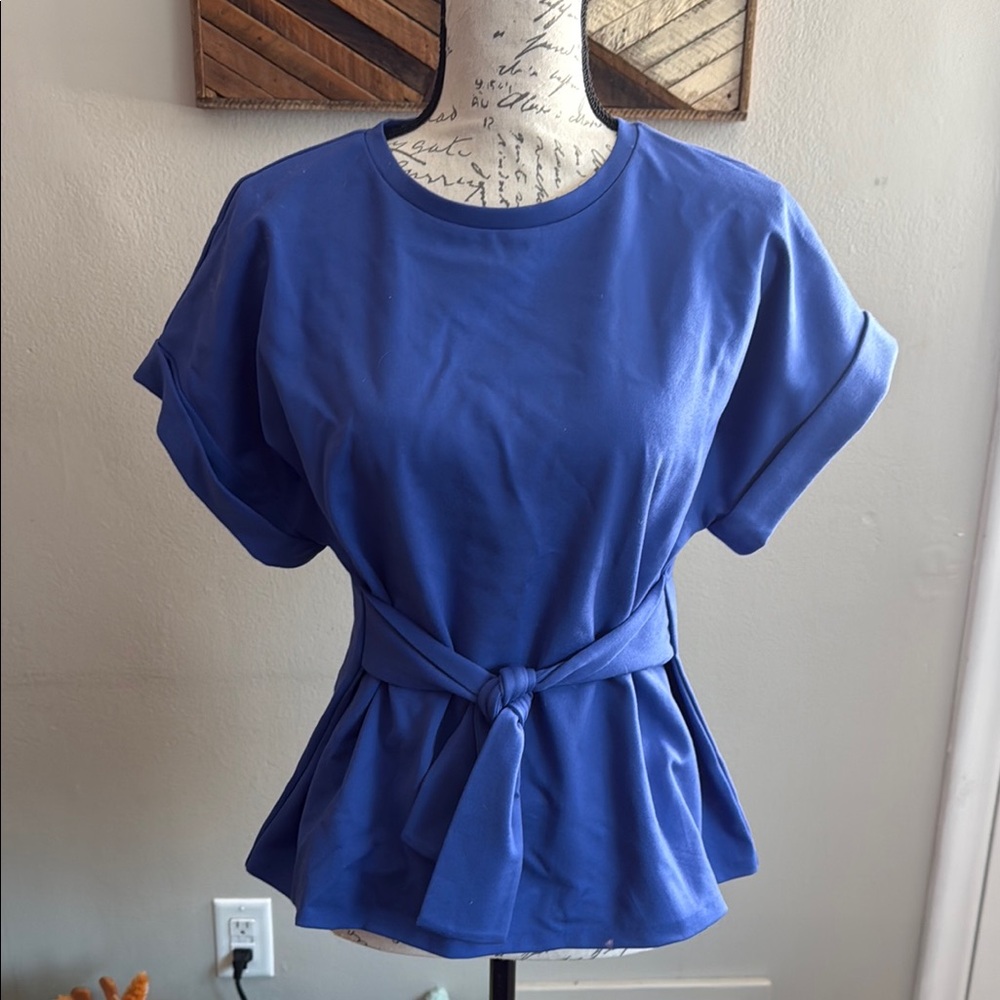 Blue Women's Top with Tie Waist
